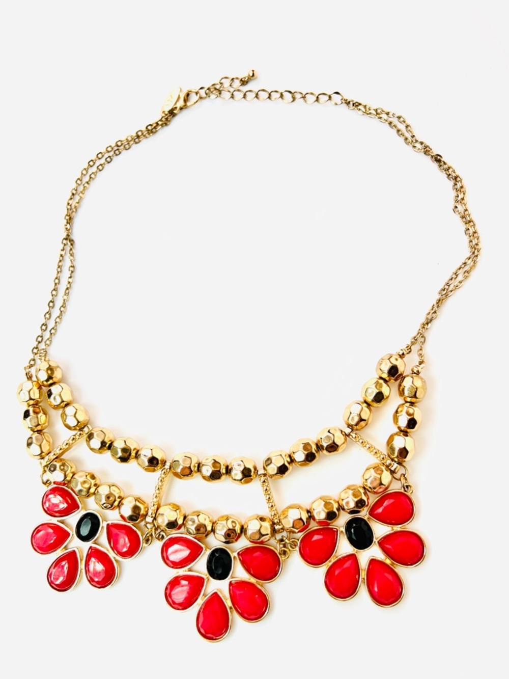 New York Statement Chandelier Necklace Gold Red Black Bib Necklace 18” +Extender